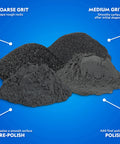 National Geographic rock tumbler grit and polish refill kit, front view with coarse and medium grit and final polish.