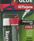 All Purpose Instant Super Glue Set with Precision One Drop Applicator, includes two 2G tubes for quick repairs, front view