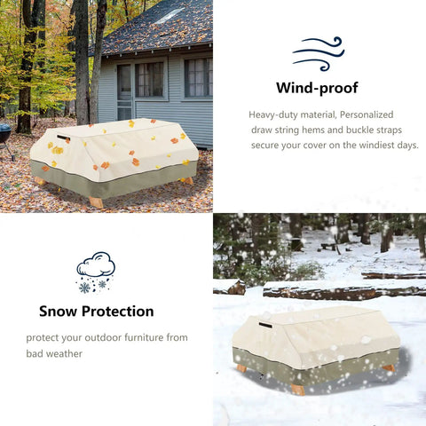 Heavy Duty Waterproof Picnic Table Cover Fits 70 To 72 Inch Tables Up To 75 L By 62 W By 30 H 600D Tough Canvas on patio with fall leaves.
