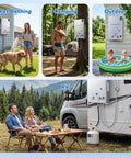 Ultra Lightweight Killer 8 Liter Portable Propane Water Heater With 2.11 GPM Tankless Flow And Crisp Digital Display for pet bathing, camping, and RV use.