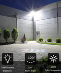 Beefy Three Pack 100W LED Flood Lights Outdoor, illuminating a modern patio with 10000LM brightness and 6000K daylight white light