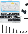 All In One M5 Screws and Nuts Kit With 240 Pieces Including M5x6mm 8mm 10mm 12mm 16mm 20mm 25mm 30mm Hex Button Head Socket Cap Screws 80 Nuts 80 Washers Wrench Black Zinc Plated
