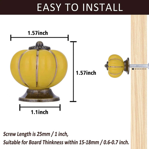 Smooth Yellow Ceramic Cabinet Knobs And Dresser Drawer Handles With Gold Alloy Trim Six Piece Set For Rad Kitchen Cabinet Makeovers And Dope Furniture Upgrades dimensions and installation tips.