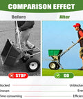 Comparison of Lesco spreader before and after using Spreader Agitator Kit for 80lb Lesco Spreaders, shows improved performance.