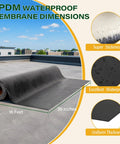 Heavy Duty Peel And Stick EPDM Rubber Roofing Roll Ultra Thick Waterproof Membrane for RVs Sheds and Garages, shown in 16ft x 39in size.