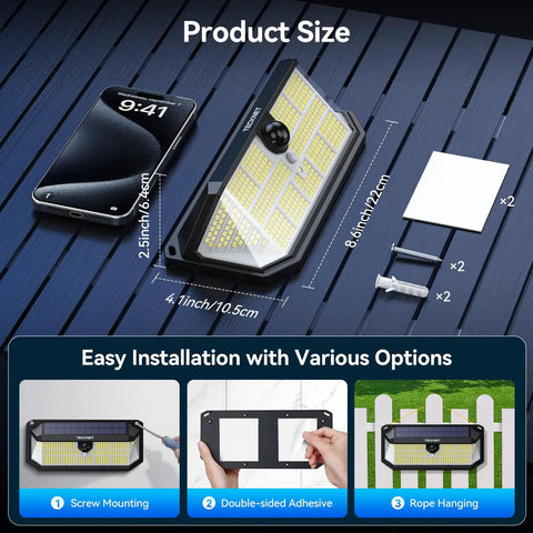 Premium Outdoor Solar Lights Featuring 495 Hella Bright Led Bulbs With Intelligent Motion Detection Rock Solid Weatherproof Construction For Backyard Yard Security Glow
