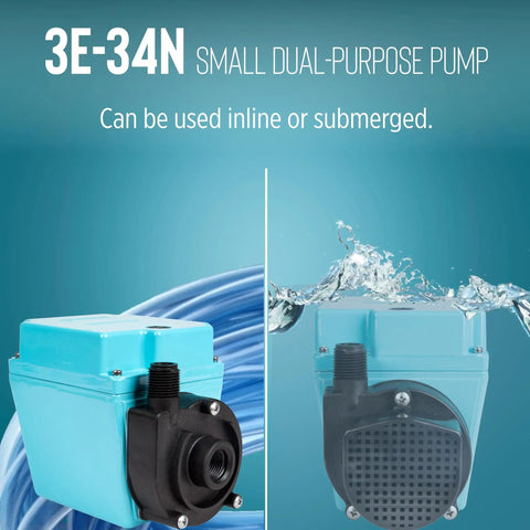 Dual Purpose Inline Or Submersible Pump 115V One Fifteenth HP 670 GPH Oil Filled Water Pump with 10 Ft Cord, blue body