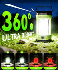 Rechargeable Camping Lantern With 4000LM Bright LED Light 360 Degree All Around Illumination shown with multiple color settings