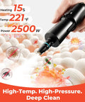 Heavy Duty 2500W Steam Cleaner With 1.9 Quart Tank And Four Bar High Pressure demonstrating steam cleaning on germs and dirt