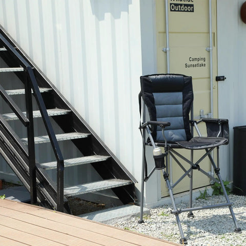 Extra Tall Folding Director Chair For Big And Tall Adults Up To 330 Lbs Bar Height Portable Camp Chair With High Back Footrest outdoors