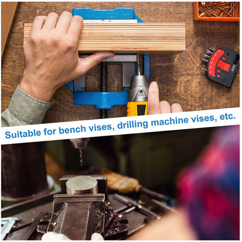 Top Shelf 6 Inch Aluminum Vise Jaws With Snazzy Magnetic Backing And Soft Rubber Pads for drilling wood and metal securely.