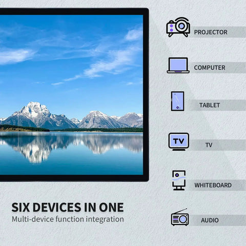 Image showcasing 65 Inch 4K Interactive Touchscreen Monitor Smart Board Electronic Whiteboard Windows 11 Pro functions.