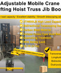 Heavy Duty Workhorse Forklift Jib Boom Hoist 6600 Lb Telescopic Mobile Crane Attachment showing carbon steel design in use.