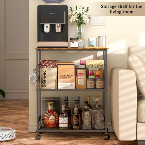 Rolling Kitchen Microwave Cart With 3 Tier Storage On Locking Wheels A Multiuse Utility Cart for living room coffee station