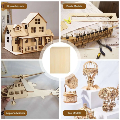 Basswood sheets bundle, unfinished natural wood, 24 pcs of 16x12x1/8 in for laser cutting and crafts