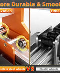 Comparison of Pro Grade CNC Router XE PRO 3 Axis Engraving Milling Machine stainless steel wheels vs plastic wheels