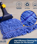Heavy Duty Wet Mop With Looped End Cotton Mop Head, telescopic iron pole, adjustable from 44.5 to 55.1 inches, jaw clamp floor cleaning