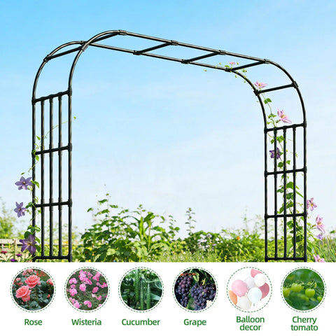 Ultra Wide Garden Arch Trellis 11.75ft By 8.53ft Sturdy Metal Outdoor Arbor For Climbing Vines Black Wedding Archway