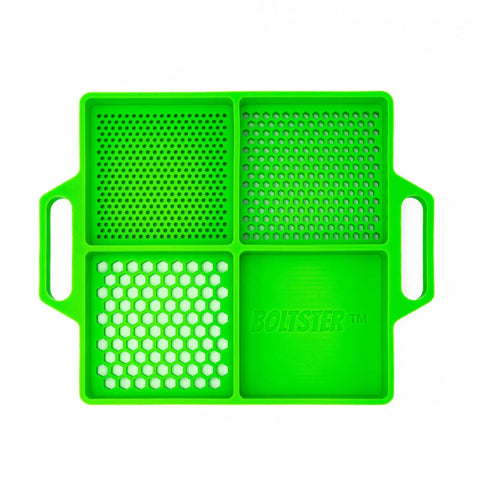 Top view of Green Flexible Organizing Tray for Bolts, Screws and Small Fasteners, Non Slip Pro Grade Silicone Tool Tray for Mechanics
