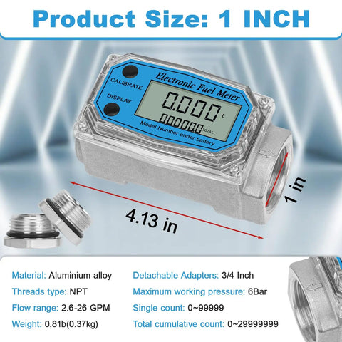 Inline One Inch NPT Digital Turbine Flow Meter For Water Diesel Gas Oil Gasoline And Other Liquids with adapters
