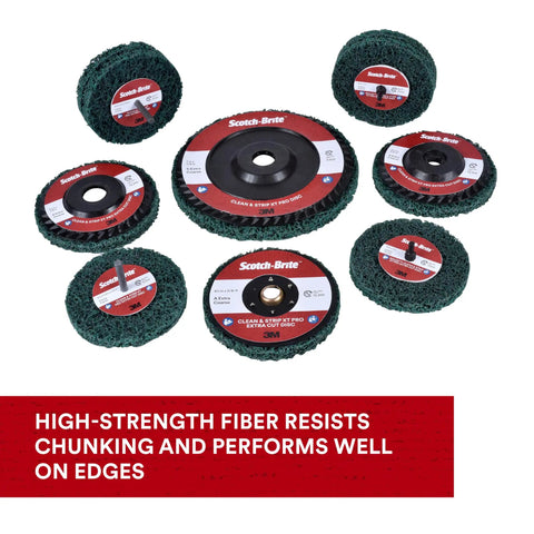 XT Pro Extra Cut Disc for heavy-duty metal stripping and surface prep, aluminum oxide abrasive, green Type 27, various sizes shown