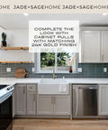 Kitchen with gold finish cabinet pulls and modern appliances, featuring Brushed Gold Door Handles For Interior Doors And Closets Harper Knob Passage Mid Century Modern Top Notch High End Door Knobs With A Gold Plated Finish That Resists Smudges And Discoloration.