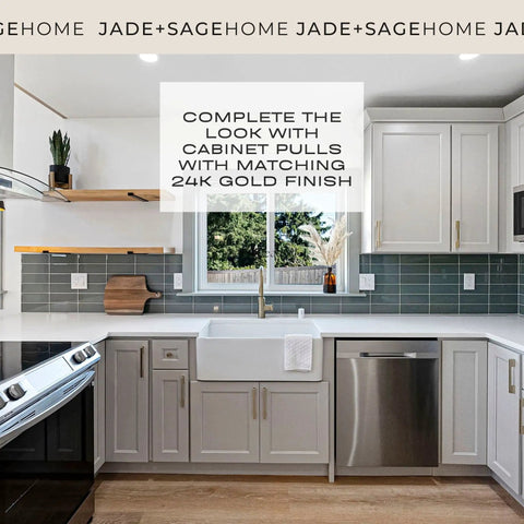 Kitchen with gold finish cabinet pulls and modern appliances, featuring Brushed Gold Door Handles For Interior Doors And Closets Harper Knob Passage Mid Century Modern Top Notch High End Door Knobs With A Gold Plated Finish That Resists Smudges And Discoloration.