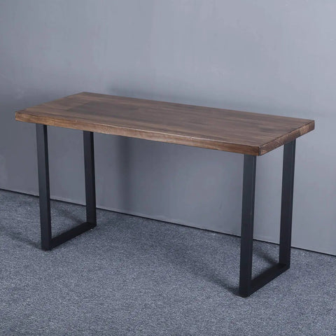 Wooden table with Beefy Industrial Rustic 28 Inch Metal Table Legs Set, Heavy Duty Square Tube Desk Legs for Dining Tables and Benches.