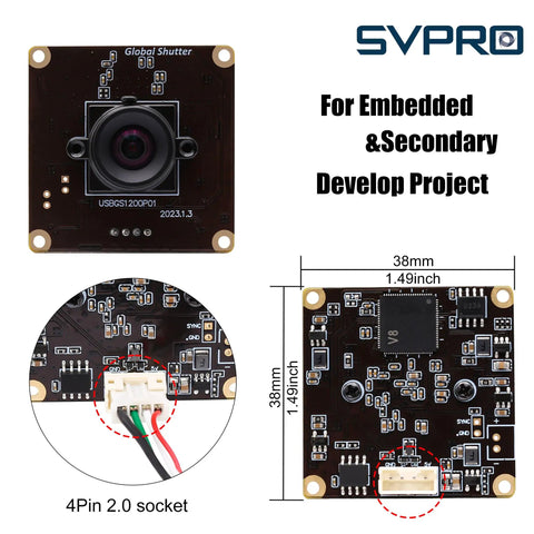 Front and back view of Global Shutter USB Camera Module With 90FPS High Speed 1920x1200 2MP AR0234 UVC Webcam Board Pro Grade