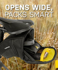 Aero Wedge Pack With Fixer F25 Large for Road and Mountain Bikes, open storage showing weather resistant gear storage.