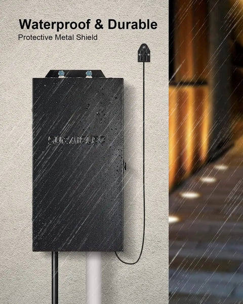 Dual Output 300W Low Voltage Landscape Transformer with Timer and Photocell Sensor in rainproof metal casing