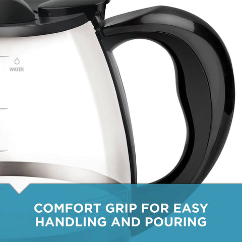 Replacement 12 Cup Coffeemaker Carafe With Black Handle For 12 Cup Programmable Models showing handle and water level marking.