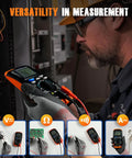 Person using Digital Multimeter With Auto Ranging TRMS 6000 Counts For SpotOn AC DC Voltage And Current Resistance Capacitance.
