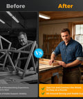 Before and after using Your Shop Go To Galvanized Steel Workbench And Shelving Hardware Kit for sturdy wood bench builds