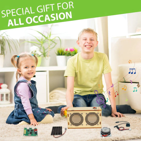 Children assembling Bluetooth Speaker Kit For Kids And Teens, Kid Friendly Hands On STEM Project That Teaches How Speakers Work, Wooden Build