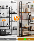 Tall 5 Tier Industrial Bookshelf With 14 Open Display Shelves For Your Home Or Office Setup Brown Wood And Metal large etagere bookcase comparison image
