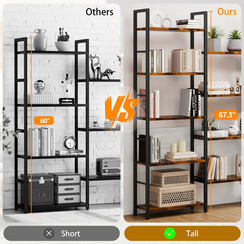 Tall 5 Tier Industrial Bookshelf With 14 Open Display Shelves For Your Home Or Office Setup Brown Wood And Metal large etagere bookcase comparison image