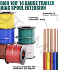 Six Color Red Blue Green Yellow Brown White 100ft Each 600ft Total 14 Gauge CCA Automotive Primary Wire Single Conductor Spool SAE J1128 Hook Up Electrical Wire For Trailer Towing RV Camper
