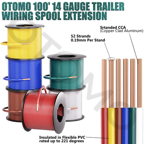 Six Color Red Blue Green Yellow Brown White 100ft Each 600ft Total 14 Gauge CCA Automotive Primary Wire Single Conductor Spool SAE J1128 Hook Up Electrical Wire For Trailer Towing RV Camper