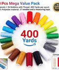 Go-To 90 Piece Sewing Thread Kit With Prewound Bobbins For Hobby Sewists 36 Color Polyester Spools Each 400 Yards displayed in a circle