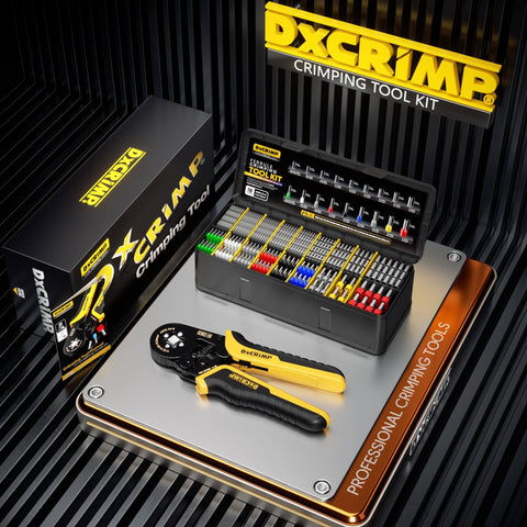 Beefy Ferrule Crimping Tool Kit With Ratchet Pliers For 24-8 AWG Wire Includes 18 Insulated And Non Insulated Ferrules displayed