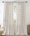 Farmhouse Diamond Geometric Curtain Panels 96 Inches Long W52 X L96 Natural Linen Semi Sheer 250Gsm Light Filtering
