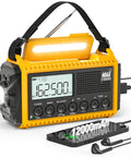 Emergency Radio With NOAA Alerts 12000mAh Portable Solar Crank Battery Powered AM FM Shortwave USB C Charger Built In SOS Flashlight