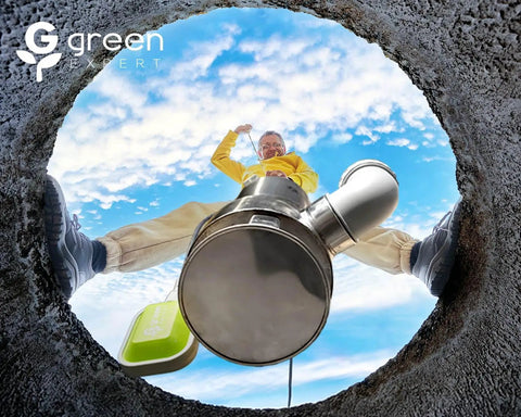 One Point Five Hp Submersible Sump Pump Brings Real Grunt To Move Six Thousand Gallons An Hour visible in a drainage hole.