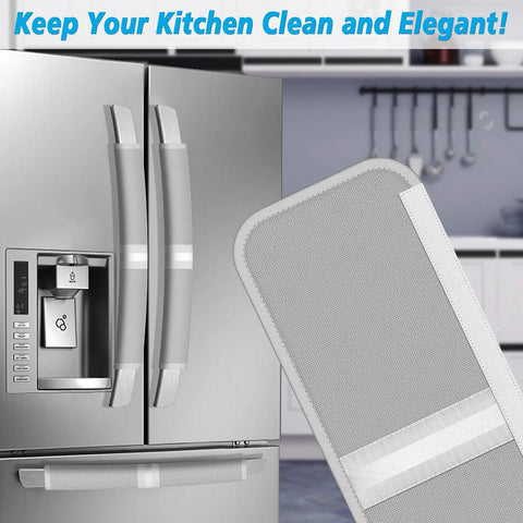 5 Piece Refrigerator Door Handle Covers Set For Fridge Stove Oven Microwave And Dishwasher Handles, shown on fridge