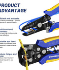 Self Adjusting And Manual Wire Stripper Tool Set For 10 To 24 AWG Heavy Duty Electrical Strippers close-up with features labeled