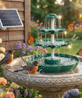 Sun Powered 6.5W Solar Bird Bath Fountain With 3 Tier Waterfall And 9 Streams, DIY Detachable Solar Pump, birds enjoying water