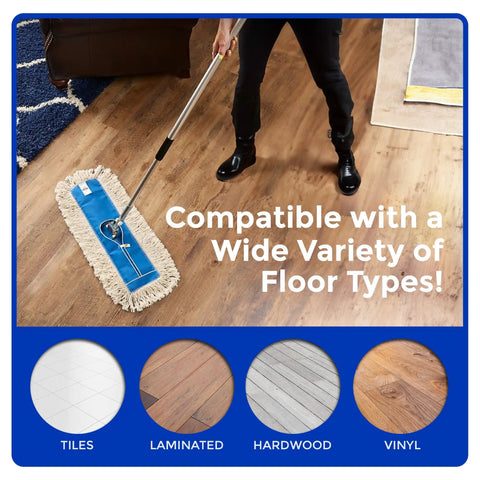 Top Shelf 24 Inch Cotton Dust Mop Kit With Heavy Duty Aluminum Handle For Dead Easy Floor Sweeping And Hardwood Dust Pick Up In Commercial Home Or Business Spaces on hardwood floor.