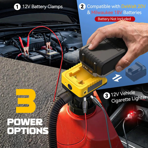 Cordless Fuel Transfer Pump 6 GPM For Diesel And Gasoline With Smart Auto Stop Safety System power options diagram