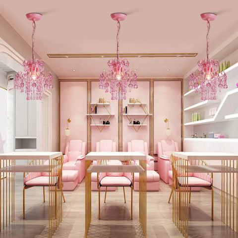 Modern Pink Mini Crystal Chandelier For Princess Rooms And Small Spaces, Chic Hanging Light Fixture For Salon, UL Listed